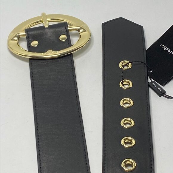 Sergio Hudson Black Signature Buckle Leather Belt Size 28 - Picture 6 of 12